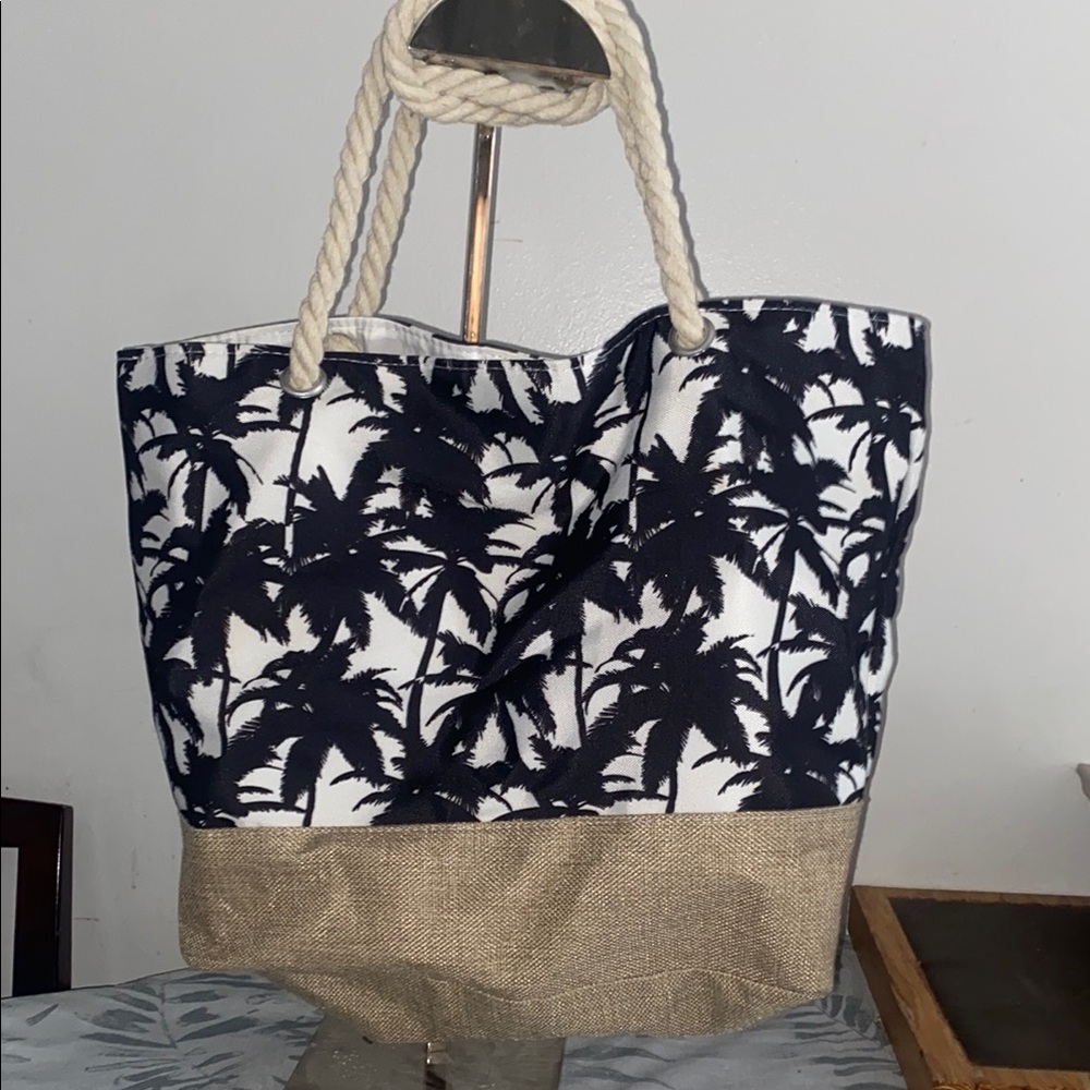 Ardene Blue and Tan Tote Bag with Palm Tree Design